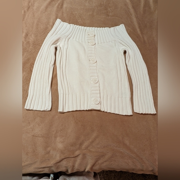 Vintage Guess Jeans Cotton Off White Off Shoulder Sweater - Picture 1 of 9